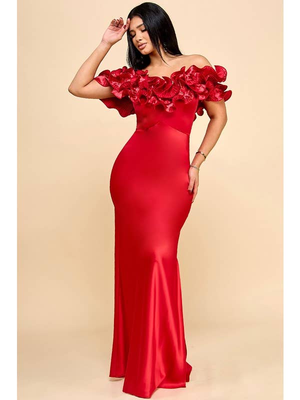 Maniju - Wholesale Dress - Women's - Off Shoulder Ruffled Maxi Dress