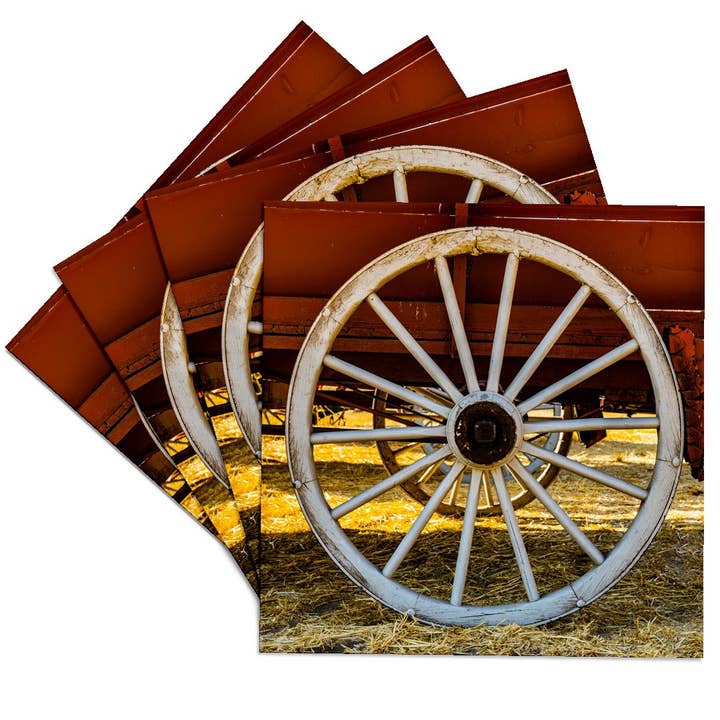 3dRose - Vente Sous-verre - 3dRose, État de Washington, Palouse. Vieilles roues de chariot provenant des fermes de blé locales., Dessous de verre