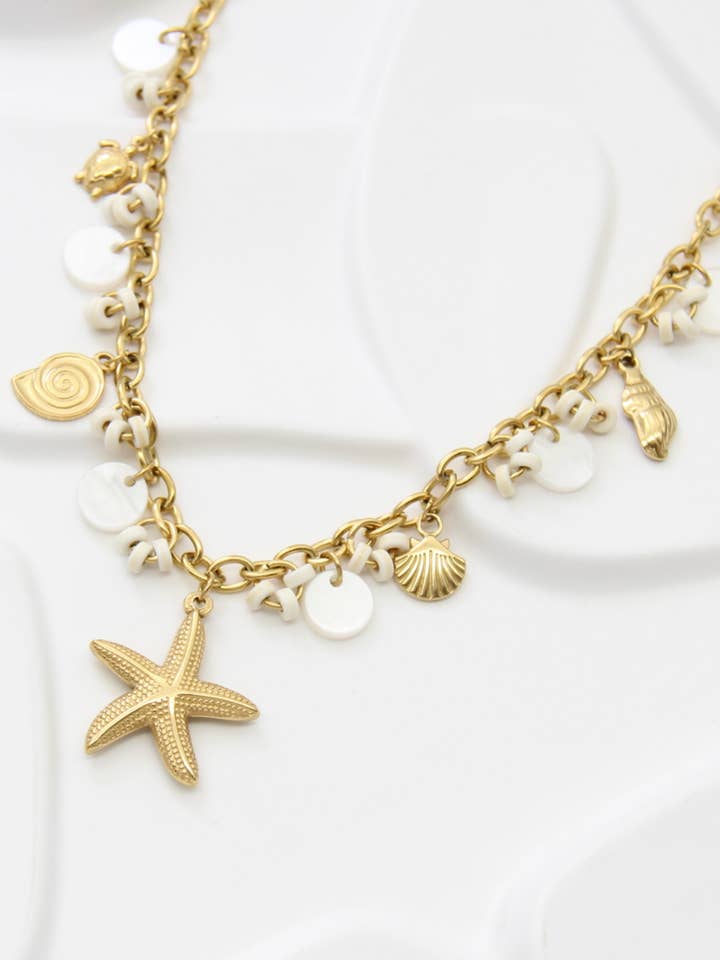 Colar estrela-do-mar em aço inoxidável dourado – Charms por atacado de BELLISSIMA BIJOUX