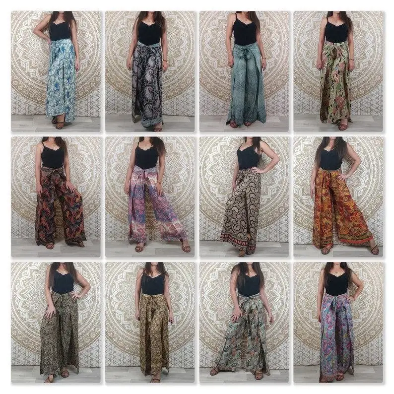 Bhawana Handicrafts - Wholesale Pants - Women's - 5 Piece Lot, Women Thai Pants in Indian Silk Boho Wrap Paint0