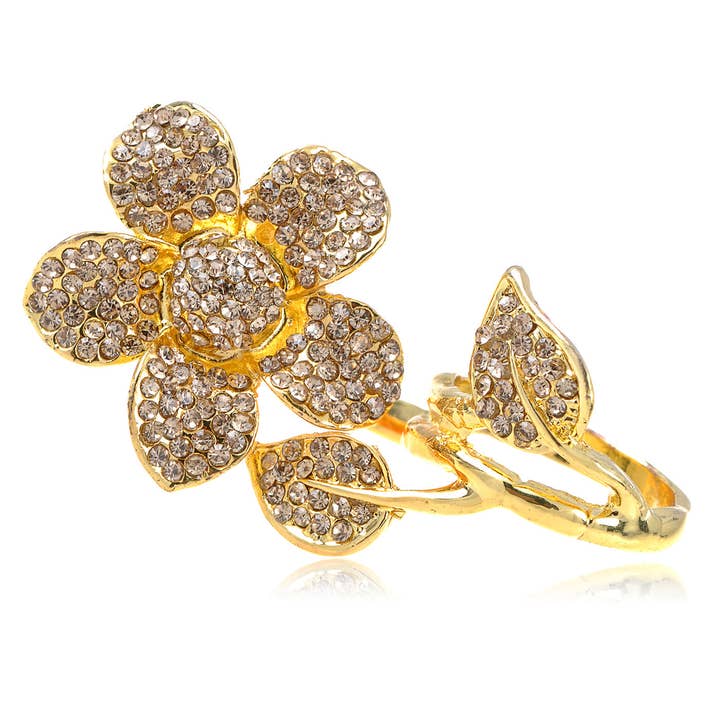 AK Brand - Wholesale Multi-Stone Ring - Two Fingers Daisy Topaz Smokey Light Flower Ring