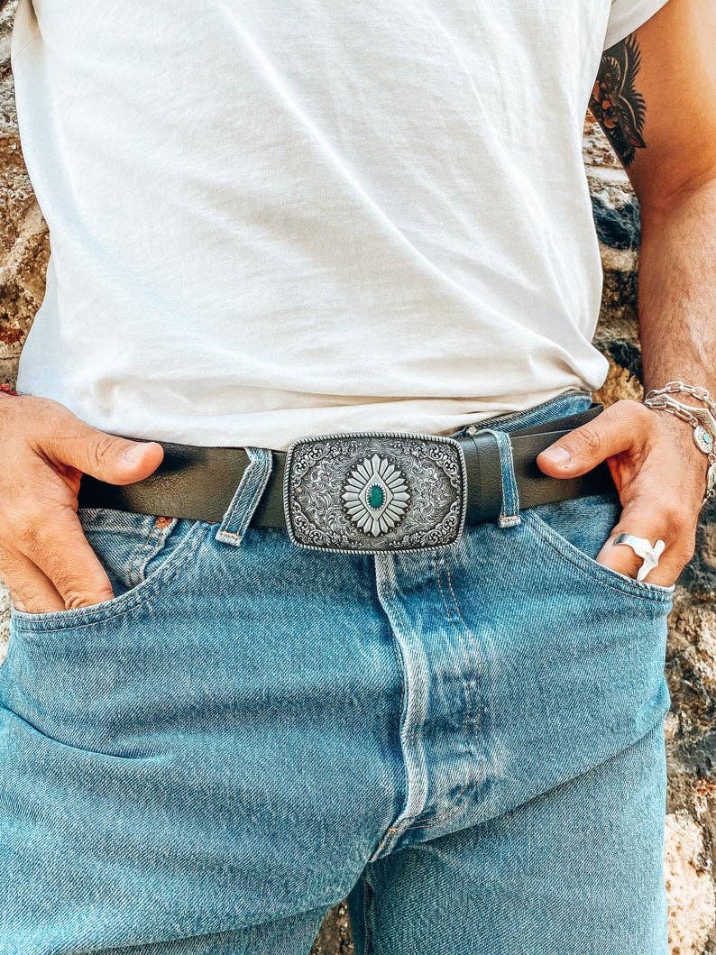 Christina Christi - Vente Ceinture – homme - Ceinture à boucle ethnique pour hommes, ceinture faite à la main, ceinture en cuir, pour hommes 6