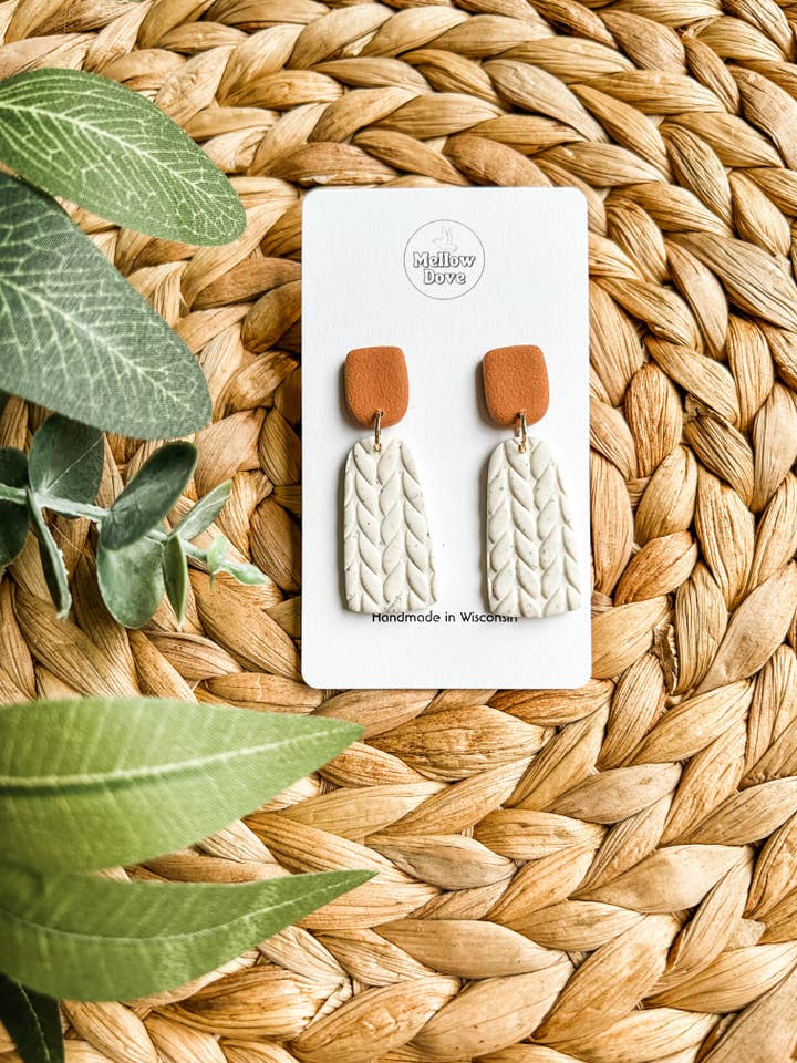 Ivory Sweater Knit Clay Earrings | Boho | Neutral for wholesale by Mellow Dove Designs