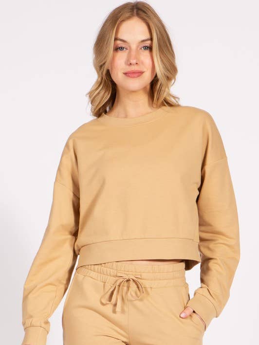 French Terry Cropped Pullover Crewneck Sweatshirt for wholesale by Newself Collection