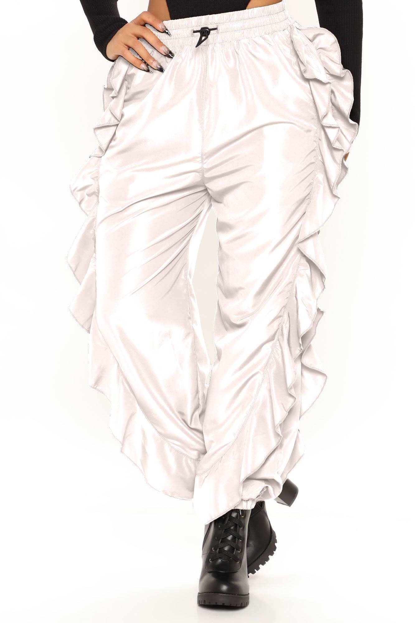 5besties inc - Wholesale Pants - Women's - DRAWSTRING WAIST RUFFLE SIDE CARGO PANTS9