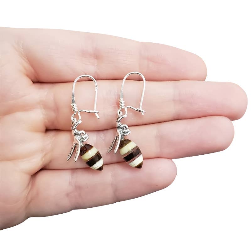 Amberman - Wholesale Dangle Earrings - Baltic Amber Sterling Silver Bee Earrings On Hooks1