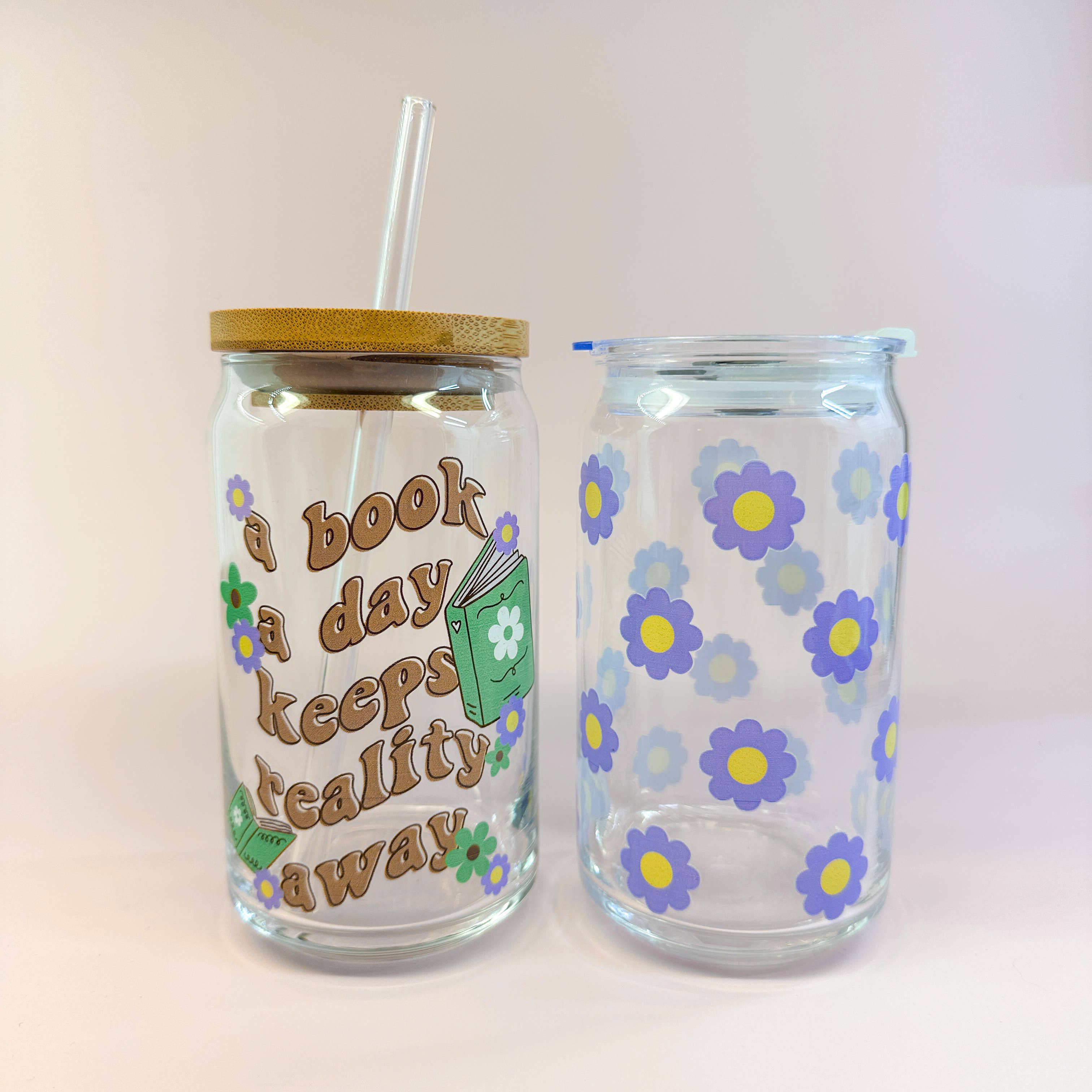 Oak Shore Collective LLC - Wholesale Drinking Glass/Cup - Purple Daisies | Libbey Glass Beer Can Iced Coffee Glass7