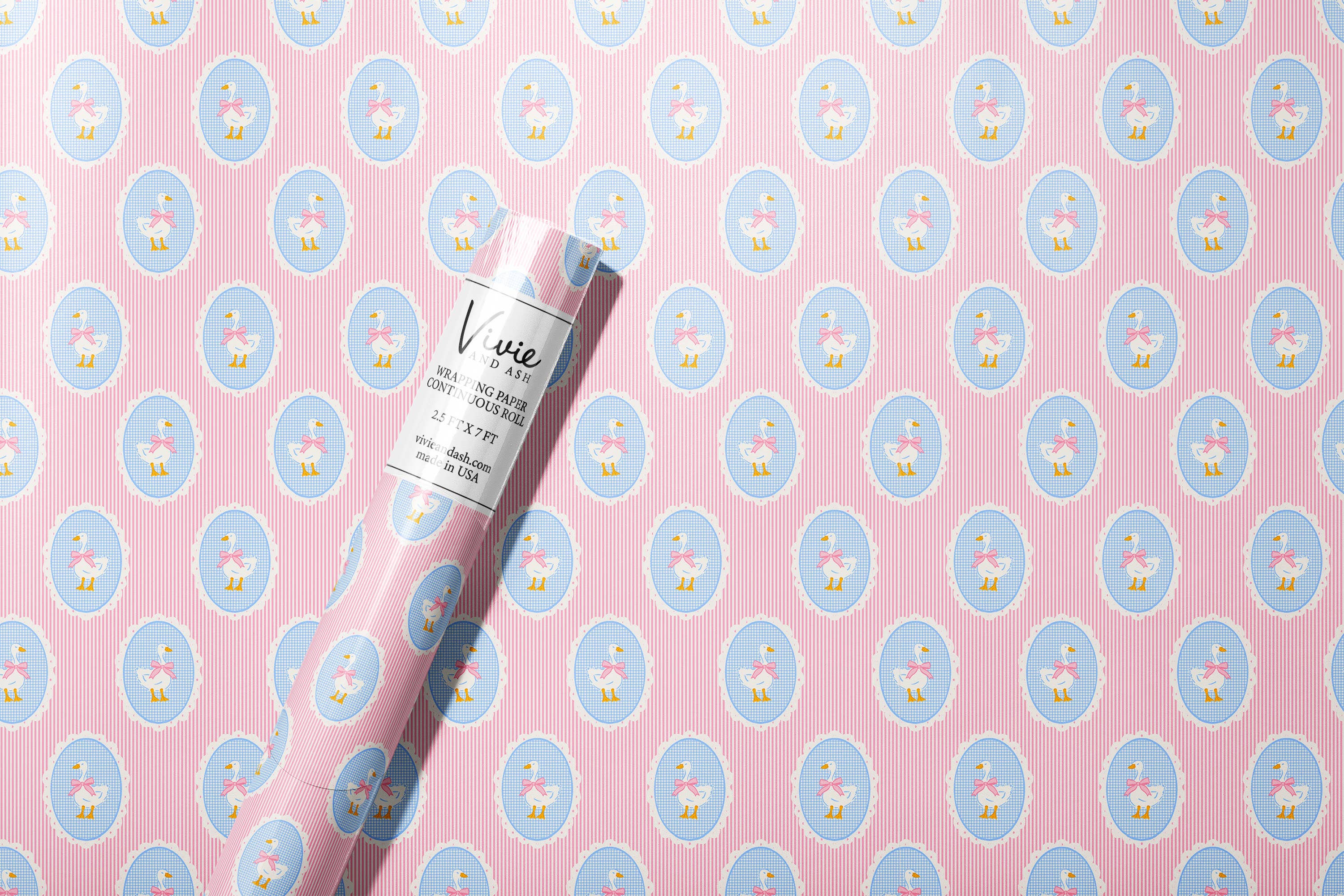 Vivie and Ash - Wholesale Wrapping paper roll - Cameo Goose Pink Stripe Wrapping Paper Roll
