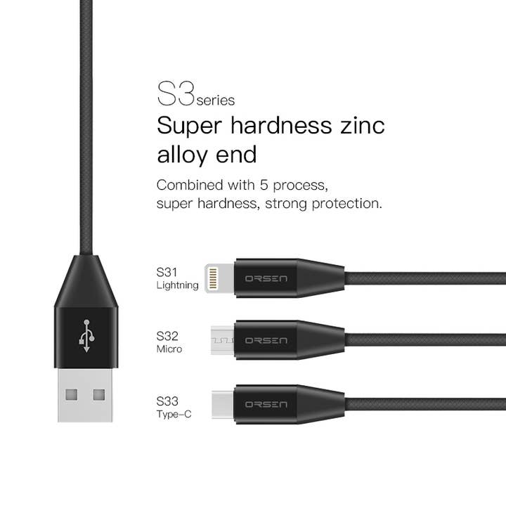 Sland - Wholesale Charging Cable - USB A to Lightning TPE Cable ORSEN S31, (8-pin), 1.2M, Black2