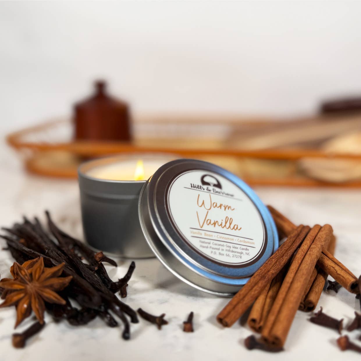 Hills & Burrow - Wholesale Jar/Filled Candle - Warm Vanilla – Vanilla Bean, Cinnamon & Cardamom Candle2