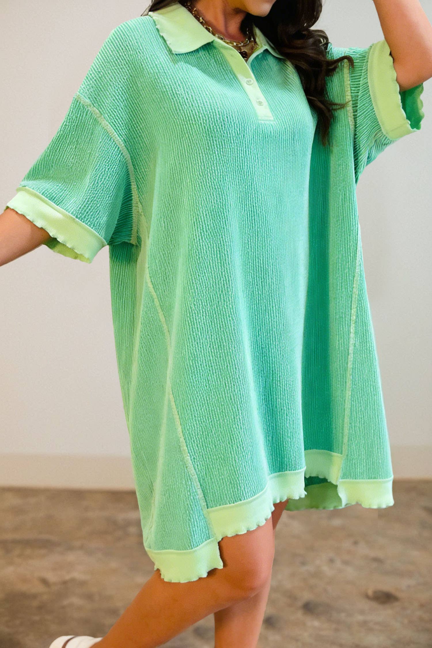 fashionworks - Wholesale Knit Top - Women's - Mardi Gras Twist Rib Uneven Hem Drop Shoulder Loose Knit Top2