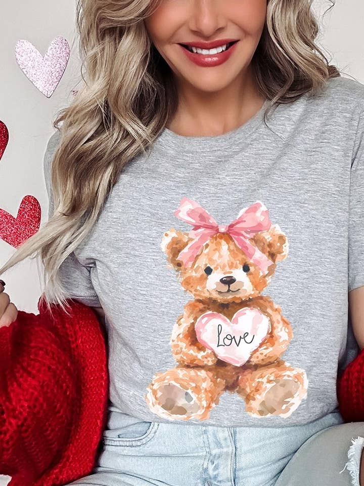 Teddy Bear Valentine Graphic Plus Tee for wholesale by Pink Irene Wholesale