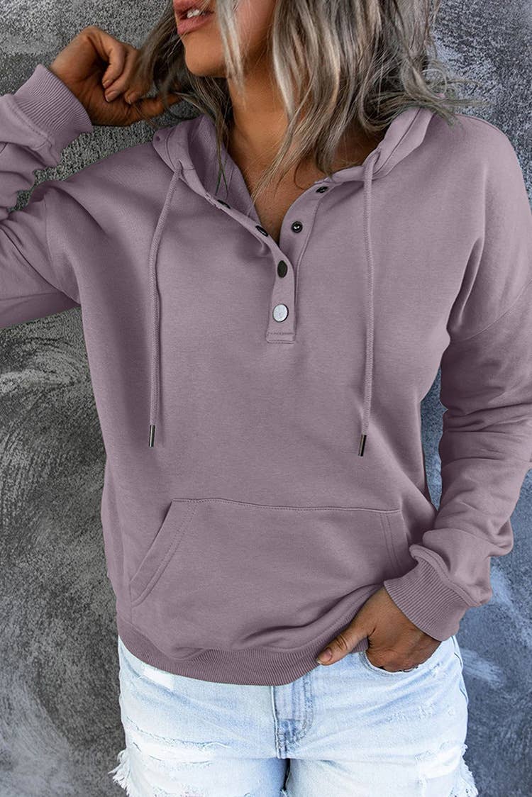 HIDDENBRAND - Wholesale Hoodie - Women's - Large Pockets Half Buttoned Hooded Sweatshirt7