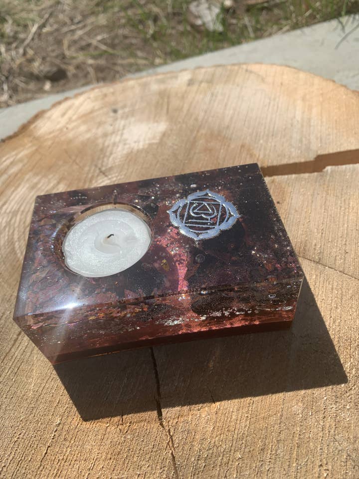 CHAKRA-ROOT Candle Holder for wholesale by Orgonics by Driftwood Works Inc