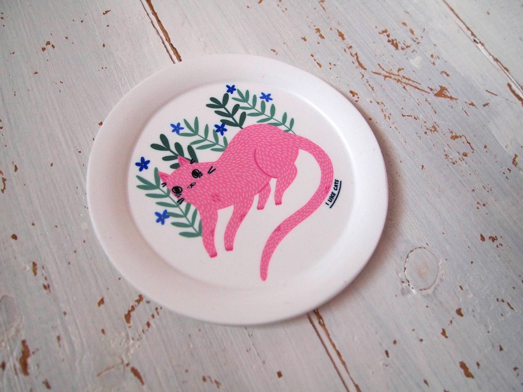 I LIKE CATS - Wholesale Jewelry Dish - Pink cat illustrated trinket dish, ring dish, coaster tray5