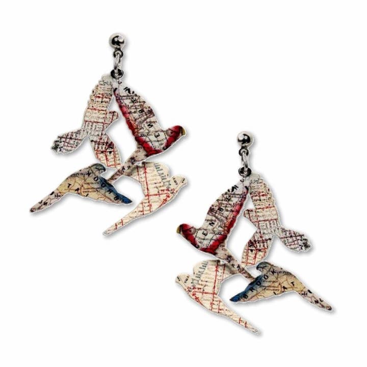 Beautiful Birds Earrings, MADE in USA for wholesale by David Howell and Company