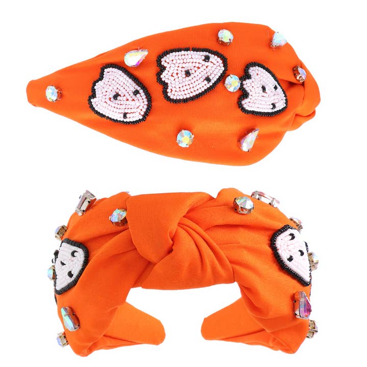 SP Sophia Collection - Wholesale Fashion Headband - Women's - Rhinestones & Beaded Ghosts Knotted Headband