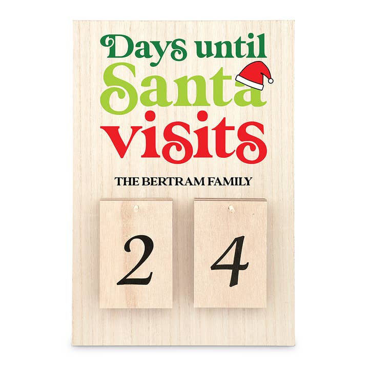 Custom Wooden Countdown Calendar Sign - Days Until Santa for wholesale by Weddingstar Inc.