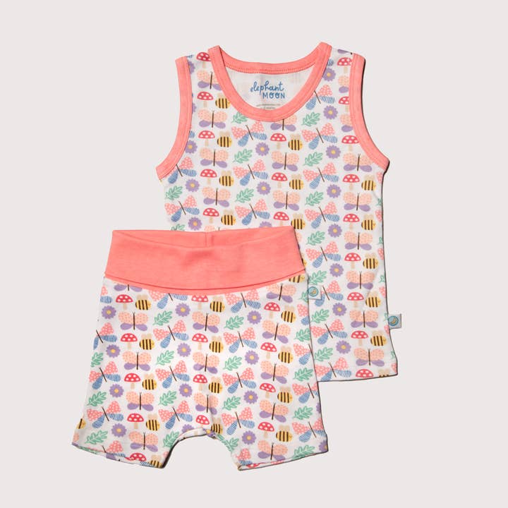 Organic Cotton Baby Shorts Vest Set Flutter Friends for wholesale by Elephant Moon