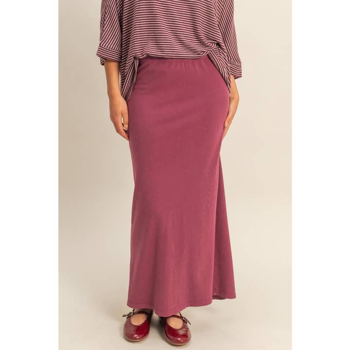 Mid-Rise Mineral Washed Casual Maxi Skirt for wholesale by Double Zero