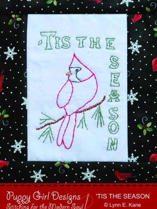 Tis The Season Postcard Pattern / Embroidery Pattern / Quilt for wholesale by Puppy Girl Designs