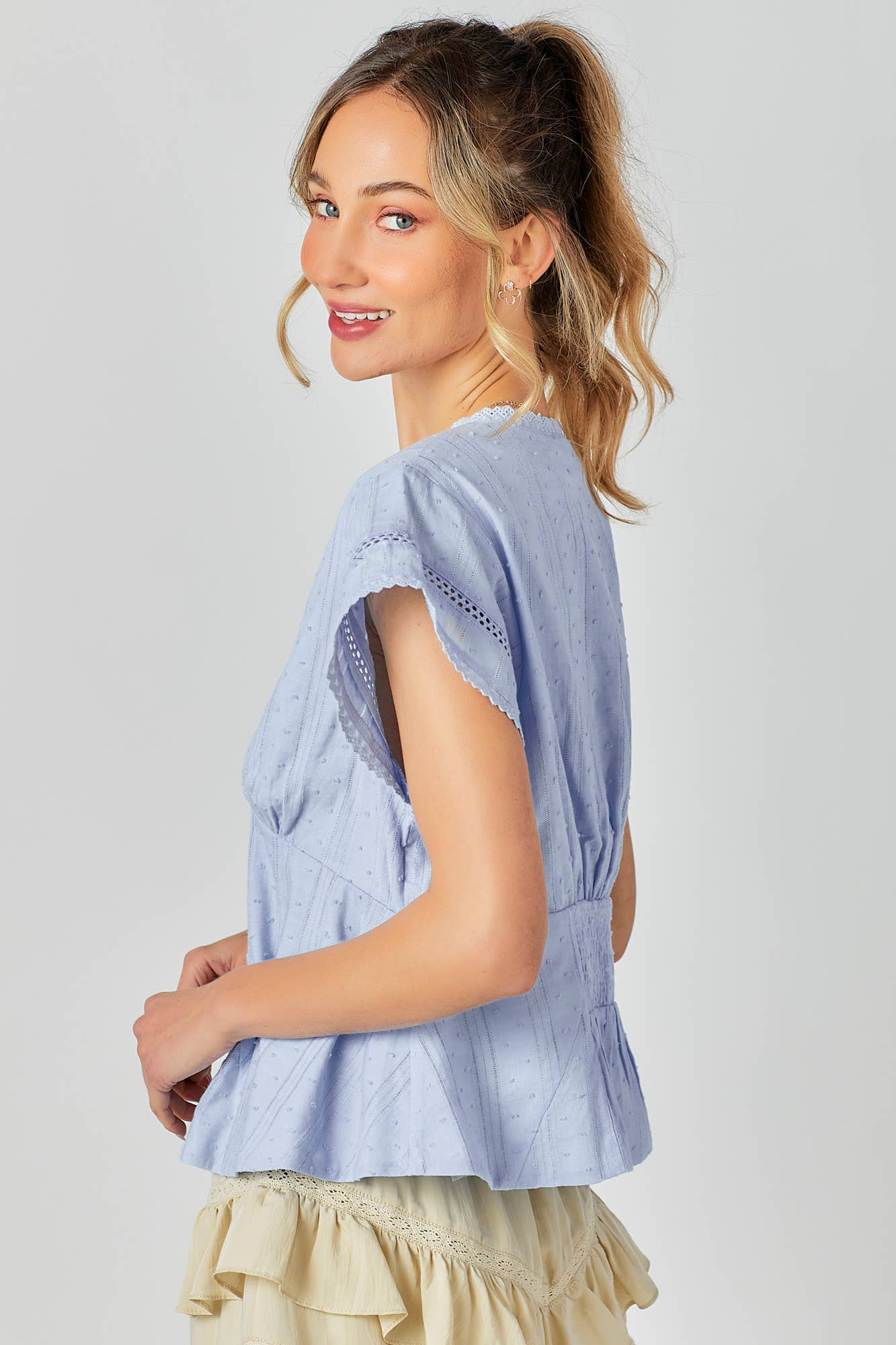 BABY PINK - Wholesale Knit Top - Women's - Lace Combo Peplum Top2