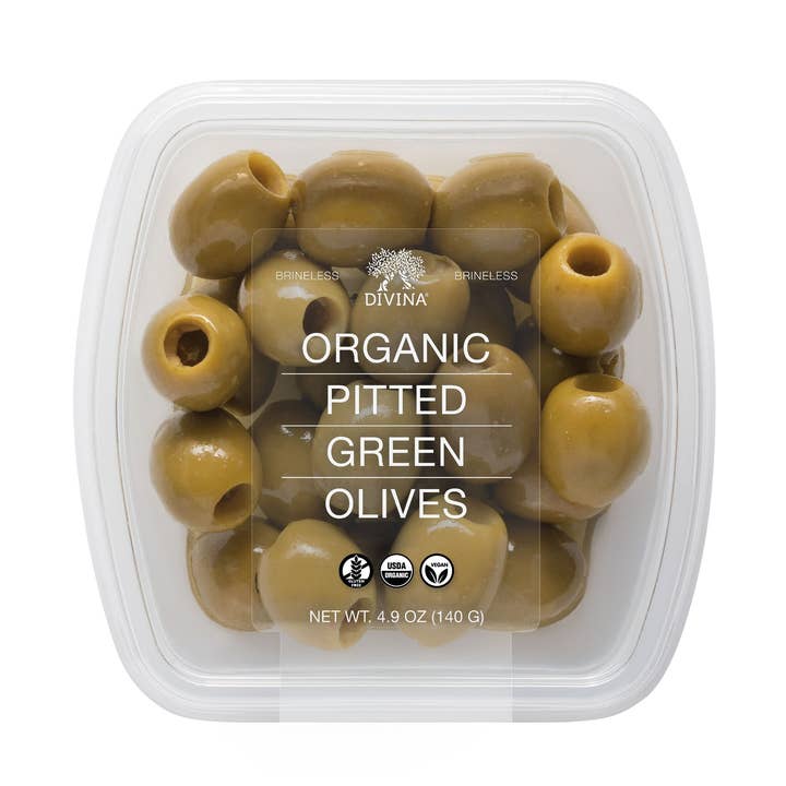 Organic Pitted Green Olives Deli Cup for wholesale by Divina