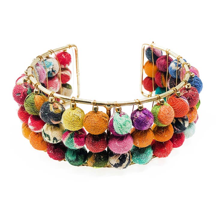 WorldFinds - Wholesale Cuff Bracelet - Triple Stacked Kantha Cuff