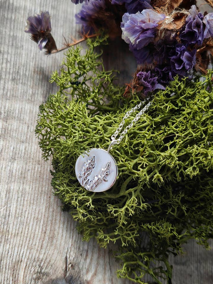 Machrie Heather Pendant Necklace for wholesale by Jess MacDonald Brass