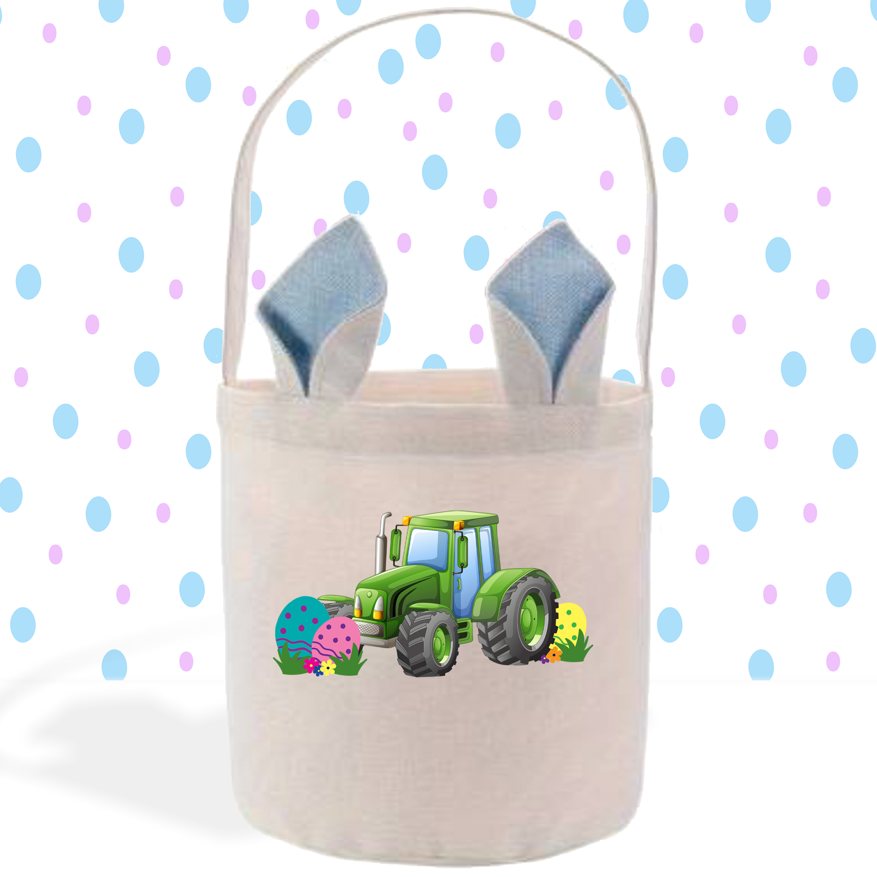 Swanky Bazaar - Wholesale Basket - Kids & Baby - Printed Tractor - Blue Bunny Ears Linen Easter Basket0