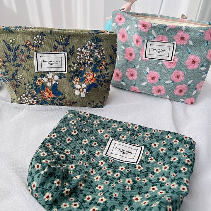 Funkyrel® Atzbranding Limited - Wholesale Makeup/Cosmetic Bag - Cosbai - Corduroy Floral Cosmetic & Storage Bag