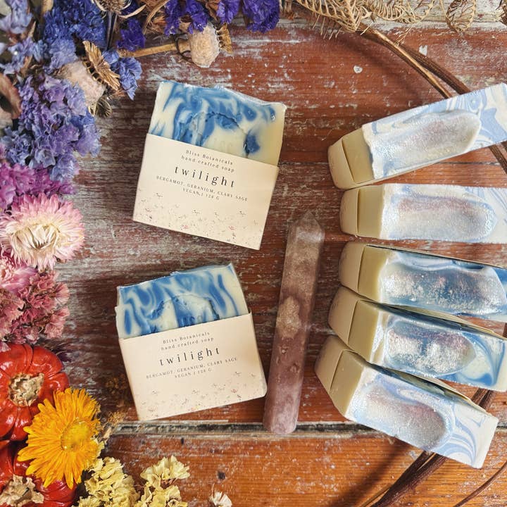 Twilight Soap with Bergamot, Geranium and Clary Sage for wholesale by Bliss Botanicals