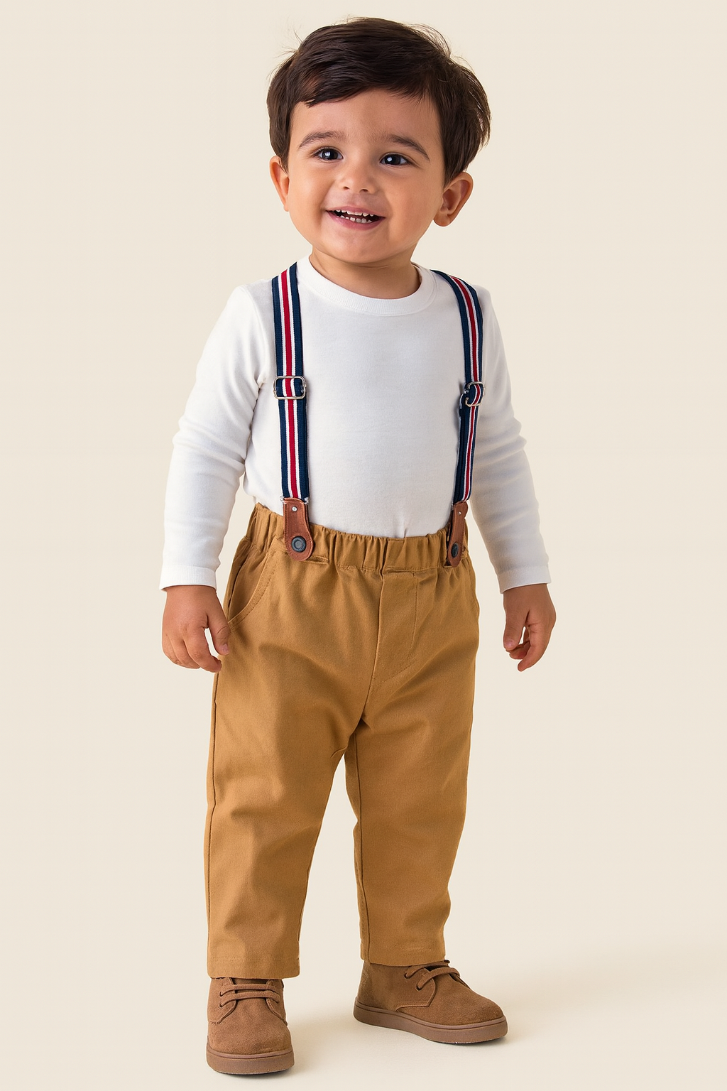 Fennco Styles - Wholesale Pants - Kids - Caramel Classic Boy Cotton Chino Long Pants with Suspenders1
