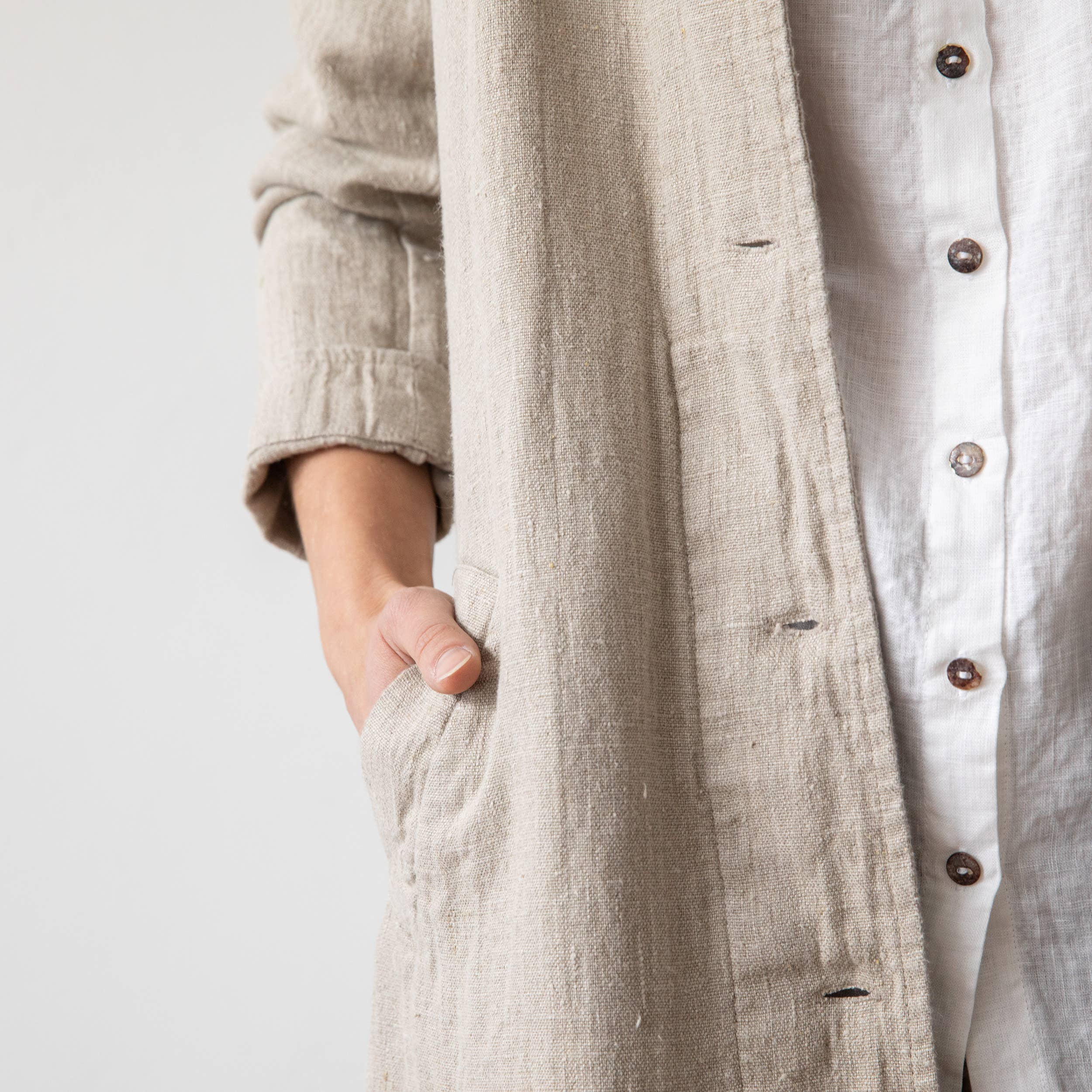 LinenMe - Venta al por mayor Chaqueta - Mujer - Chaqueta larga de lino Fabio Natural3