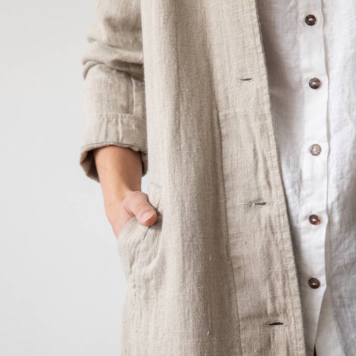 LinenMe - Venta al por mayor Chaqueta - Mujer - Chaqueta larga de lino Fabio Natural3