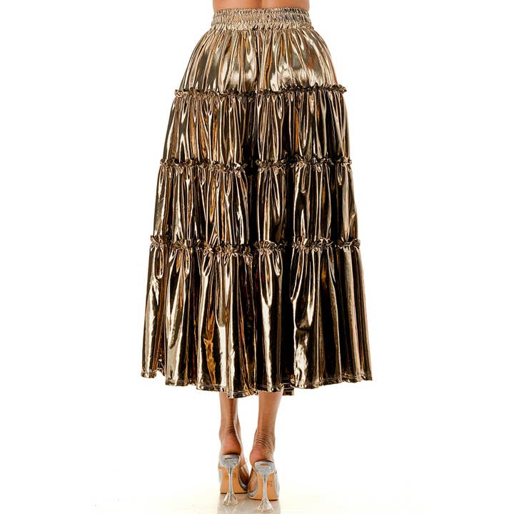 GOUD PLUS-FORMAAT
METALEN GOUDEN GELAAGDE ROK MET ELASTISCHE TAILLE voor groothandel op Faire2