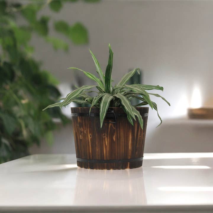 Cheungs Home Decor - Vente Pot - Seau décoratif en bois marron foncé Mariva avec accents et poignées en métal2