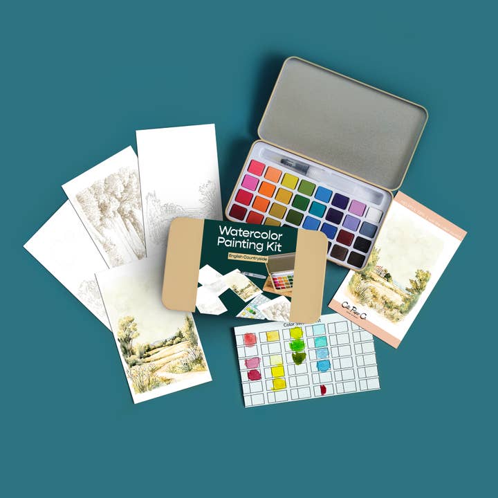 English Countryside watercolor painting kit for wholesale by Cate Paper Co.