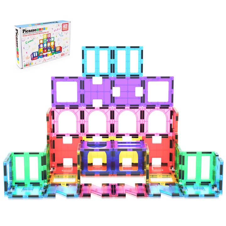 PicassoTiles - Wholesale Building Set - Kids - 42 Piece Magnetic Building Tileset