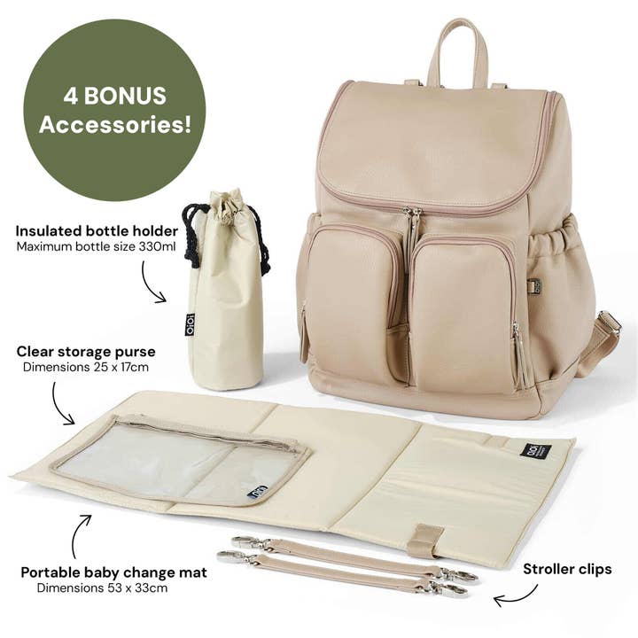 OiOi - Wholesale Diaper Bag - Baby - Signature Nappy Backpack - Oat Dimple Vegan Leather