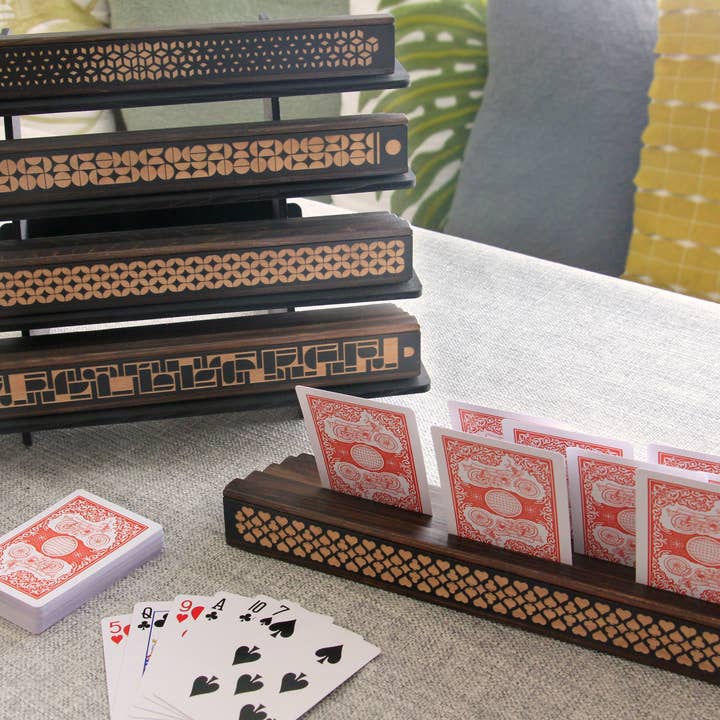 Handmade Wooden Playing Card Holders – Set of 2 for wholesale by Curved Angles Studio