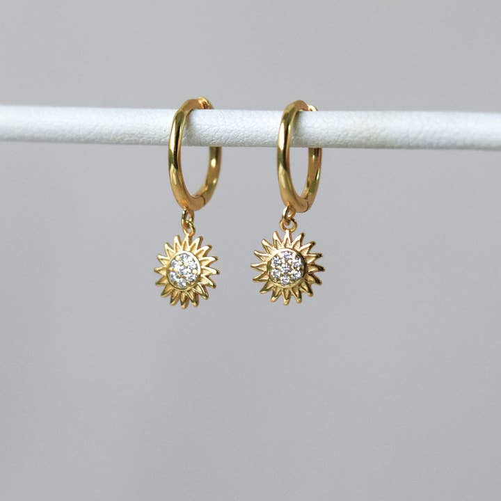 Touro 18K Gold Plated Zirconia Sunflower Hoop Earrings for wholesale by Horace Jewelry
