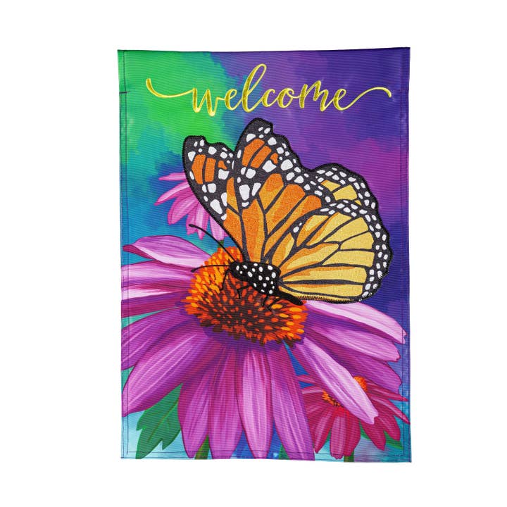 Cornflower & Butterfly Applique House Flag for wholesale by Evergreen Enterprises