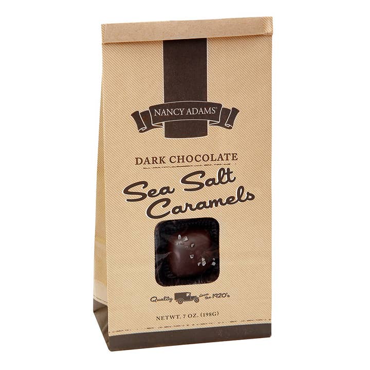 NANCY ADAMS DARK CHOCOLATE SEA SALT CARAMELS BAG for wholesale by AmuseMints