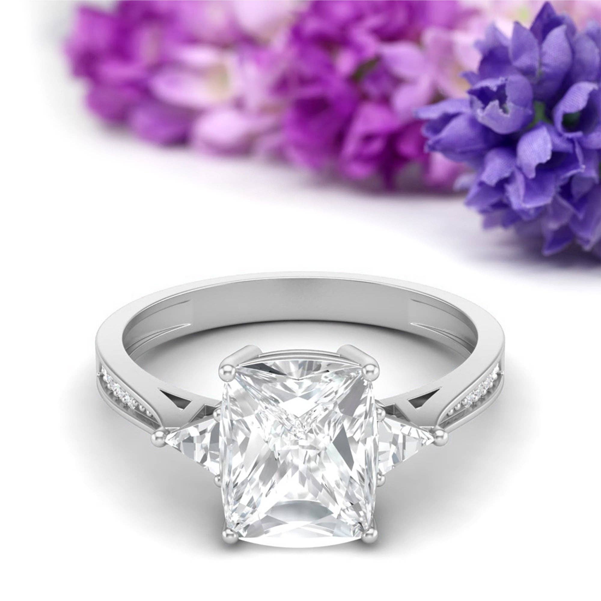 White 925 Sterling Silver 9x7MM Cushion Shape Moissanite Three Stone Women Promise Ring for wholesale on Faire4