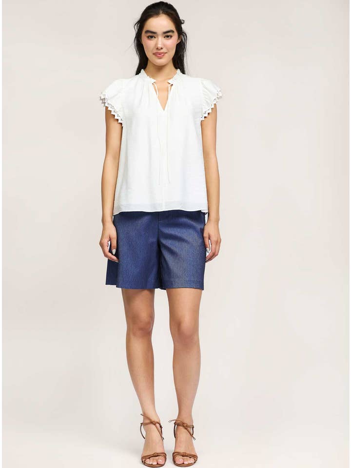 Off White Crochet Detail Short Sleeve Blouse for wholesale on Faire