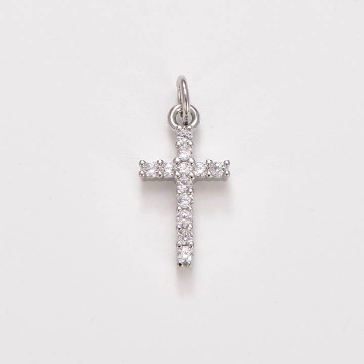 Beads Creation - Wholesale Individual Charm/Pendant - Gold Filled Dainty Cross Charm Pendant CZ Micro Pave, CP4341