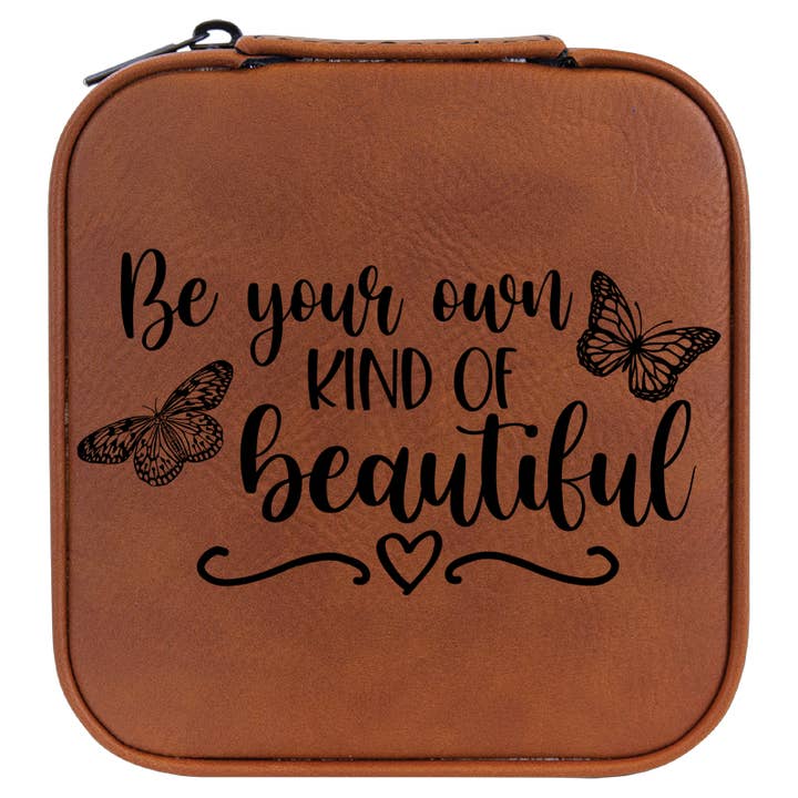 Be Own Beautiful Travel Leatherette Jewelry Box - Brown for wholesale by The Purple Chickadee