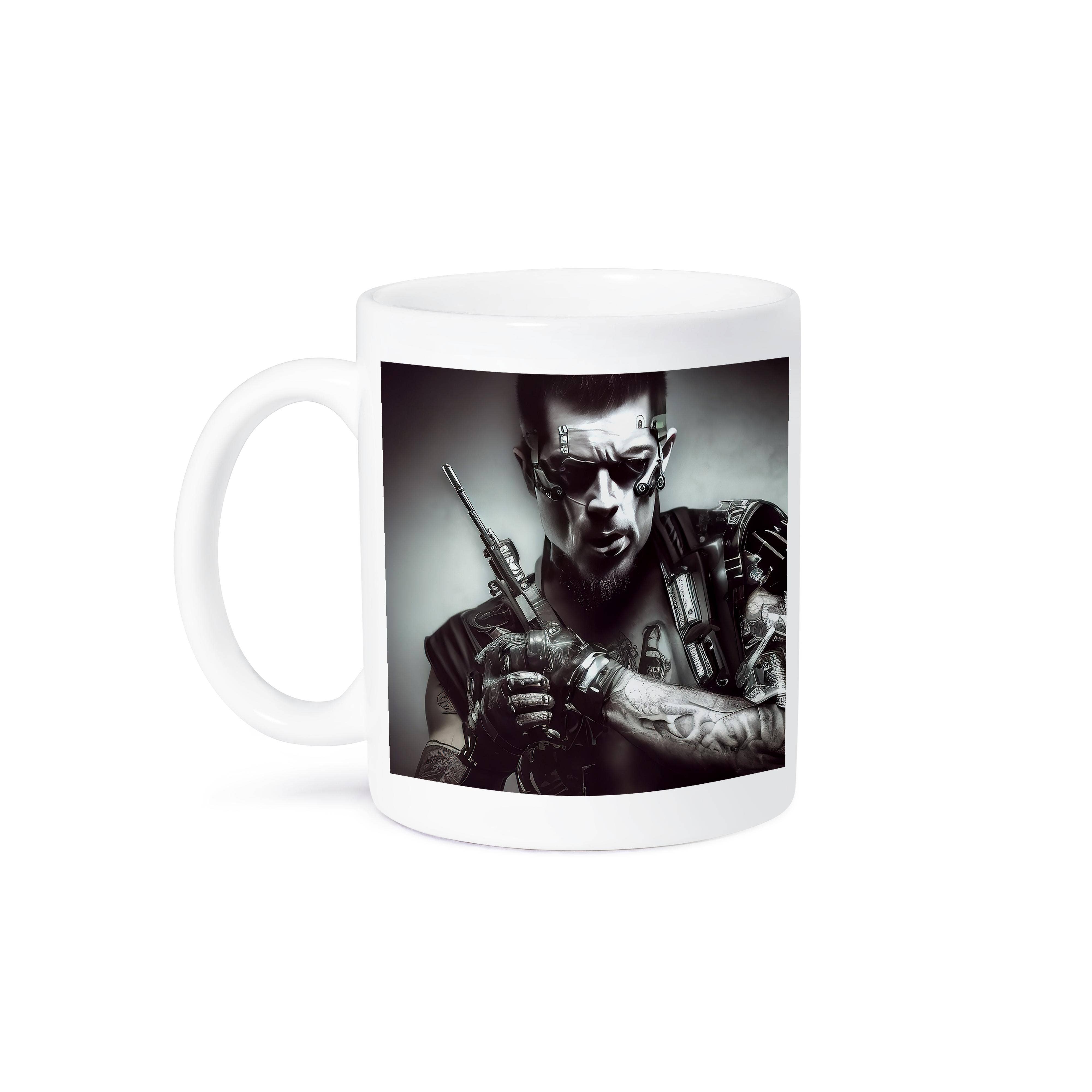 3dRose – Großhandel Kaffeebecher – 3dRose, Tätowierter Mann Cyberpunk-Cyborg mit einem fantastischen Gerät in der Hand, Tasse8