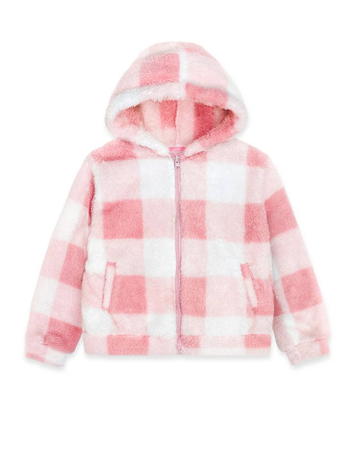 Cutie Patootie Clothing - Wholesale Jacket - Kids - TFJ-K24-9041T Toddler's Coral Fleece Checkered Hoodie Jacket